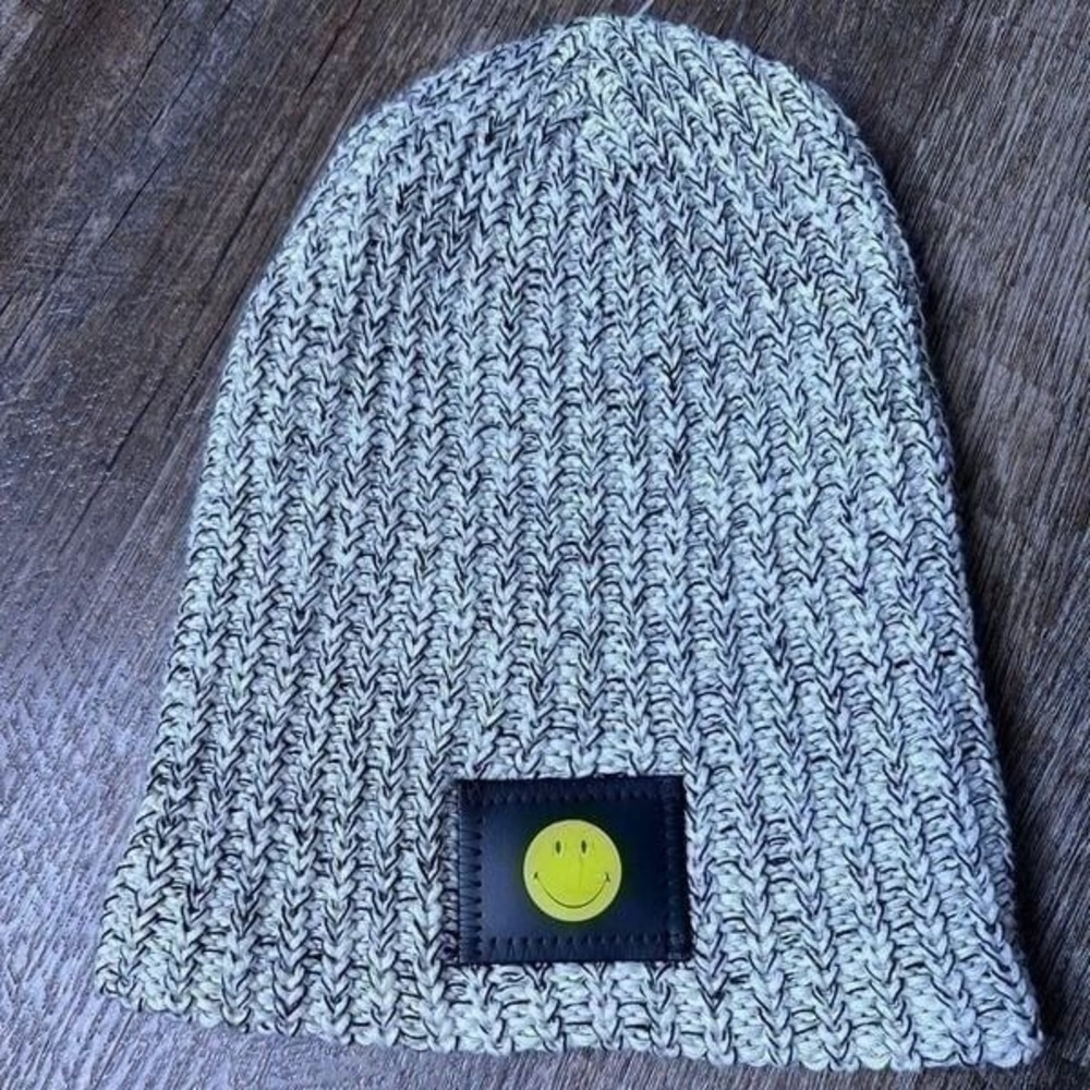 Love Your Melon Smiley Black Speckled Beanie